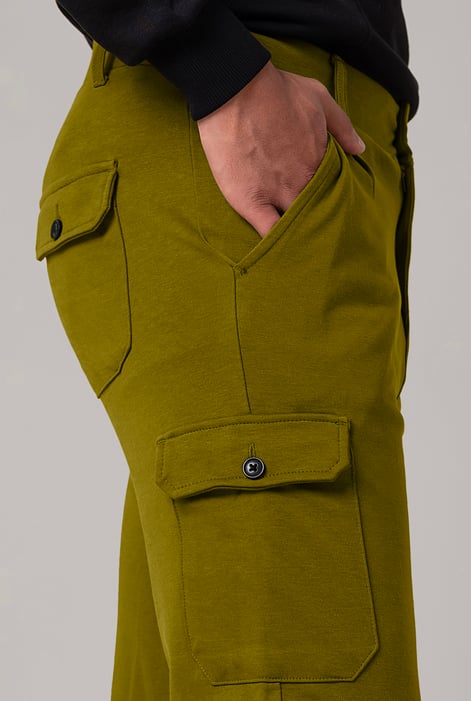 Mens Green Slim Fit Cargo Trouser