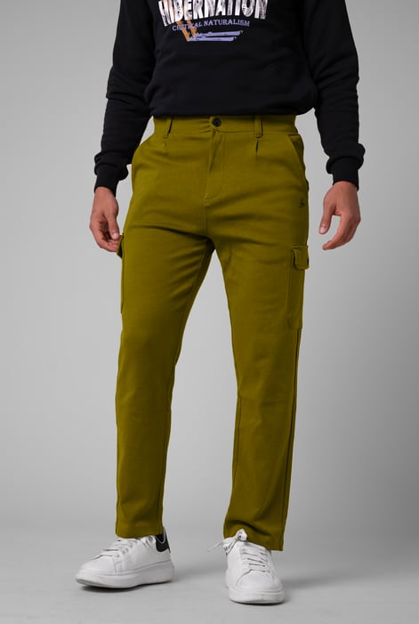 Mens Green Slim Fit Cargo Trouser