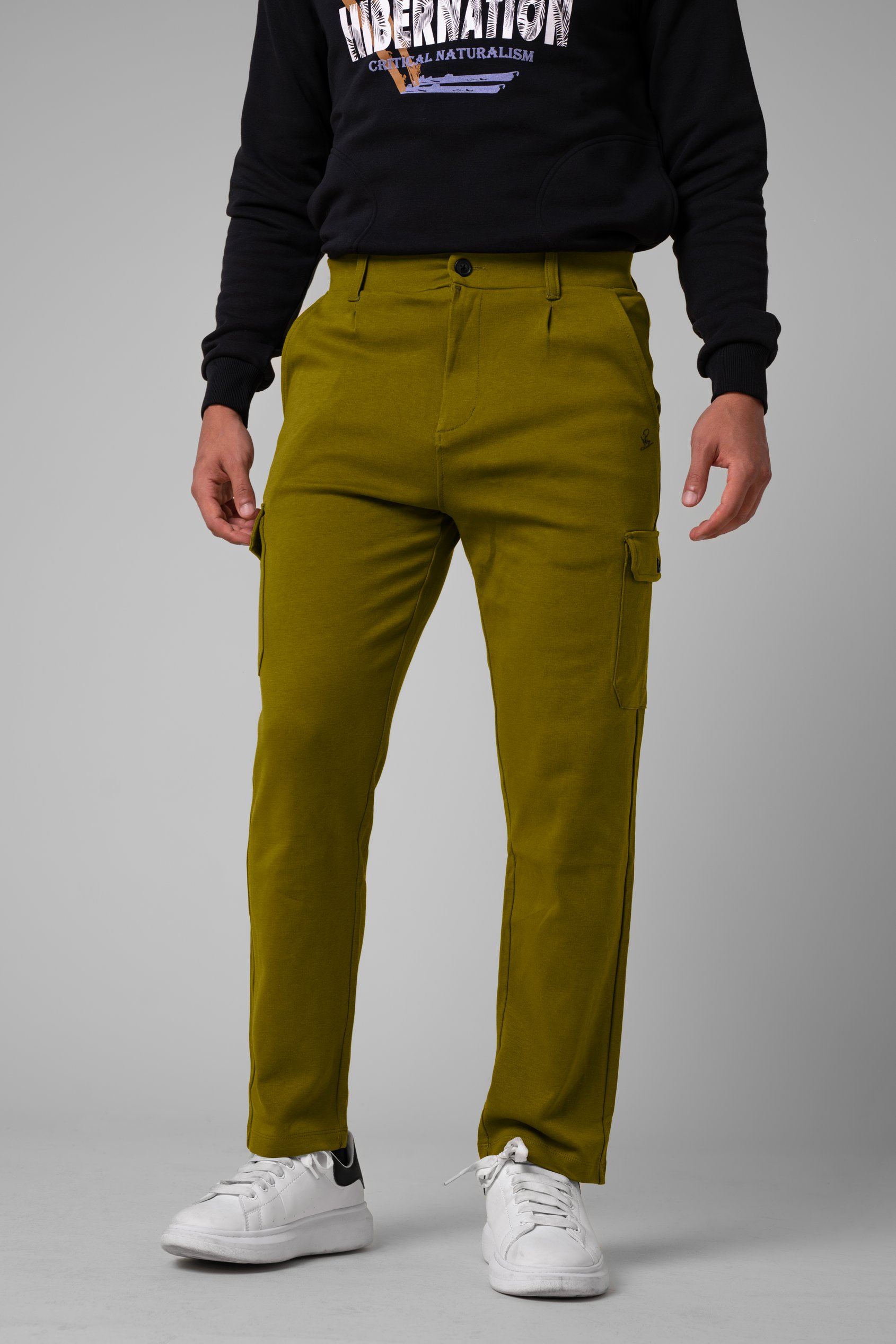 Enorsia Men's Green Slim Fit Cargo Trouser - Uk Xl
