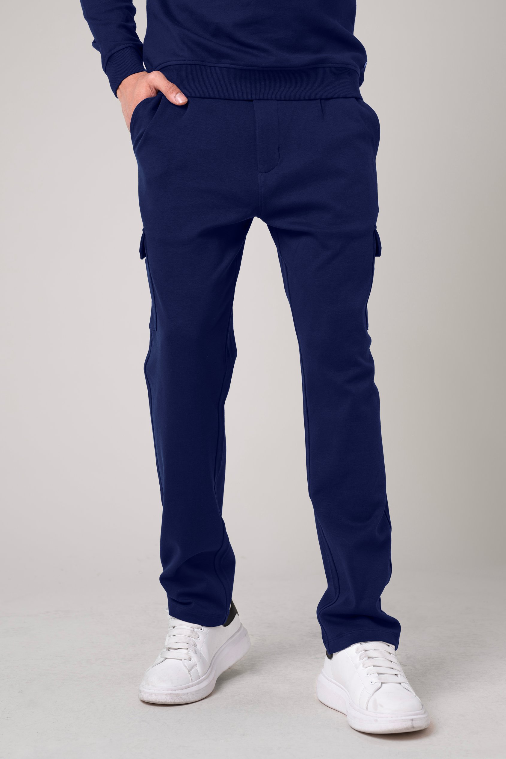 Enorsia Men's Navy Slim Fit Cargo Trouser - Uk Xl