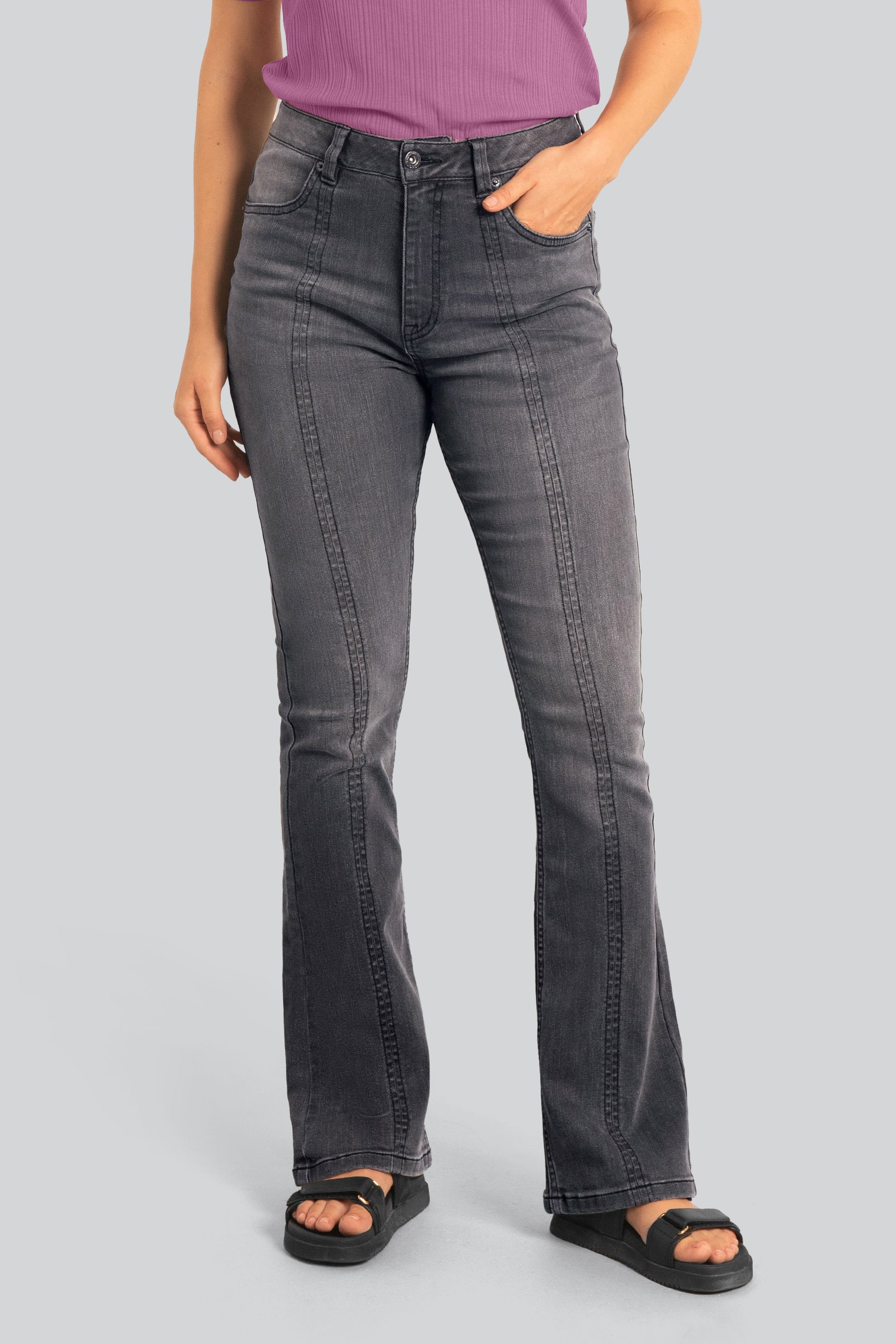 Enorsia Women's Grey Stretch Flare Jeans - Uk 8