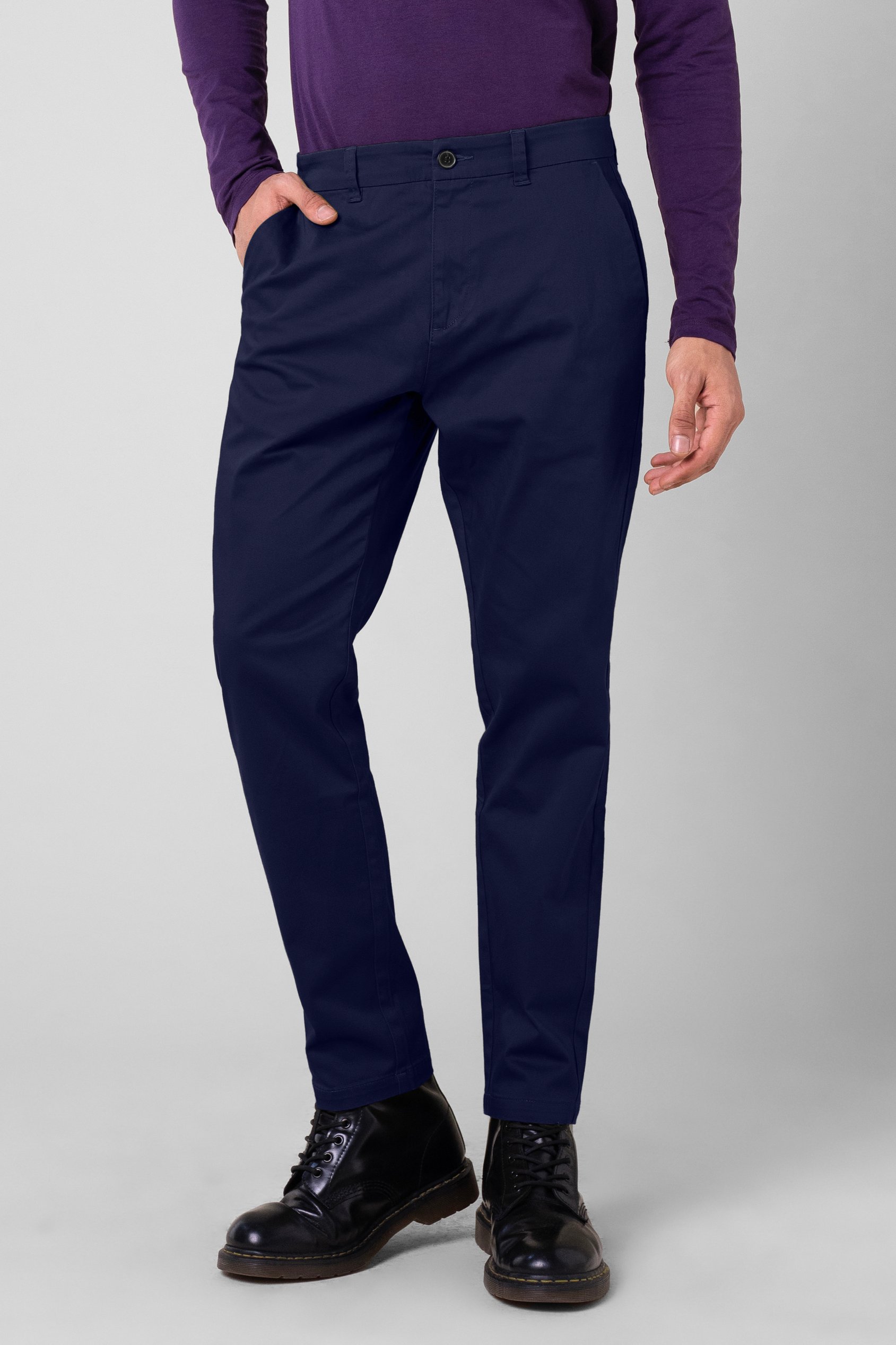 Enorsia Men's Navy Tapered Stretch Chino Trouser - Uk 38