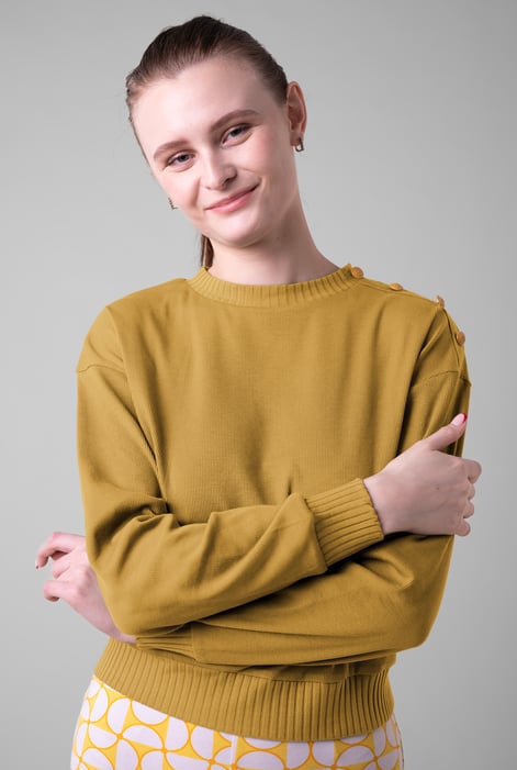Navy Button Shoulder Crewneck Sweatshirt