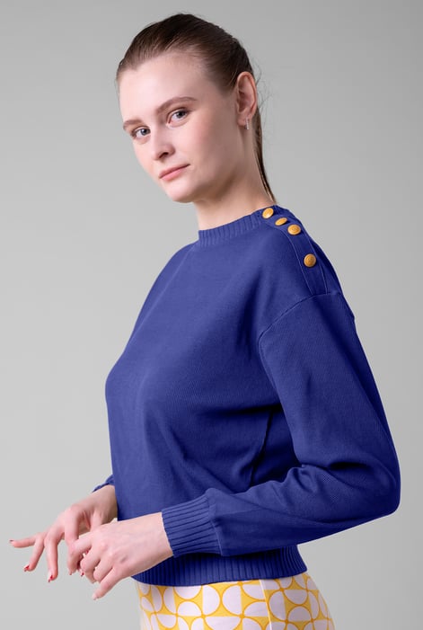 Navy Button Shoulder Crewneck Sweatshirt