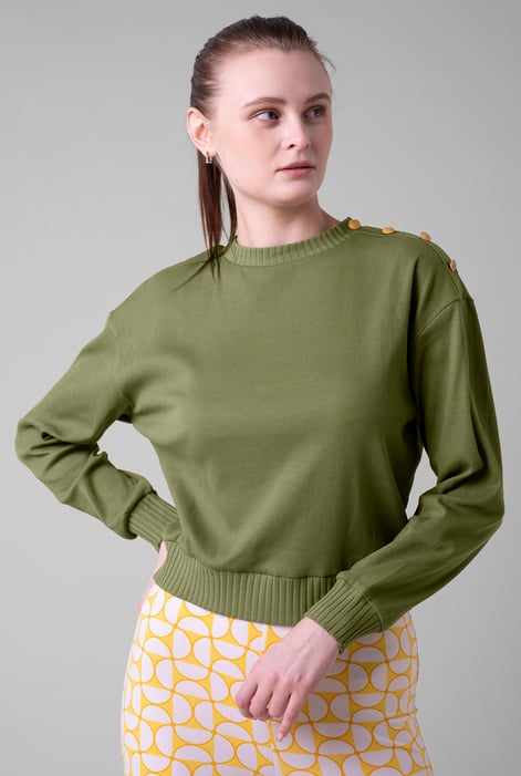 Navy Button Shoulder Crewneck Sweatshirt