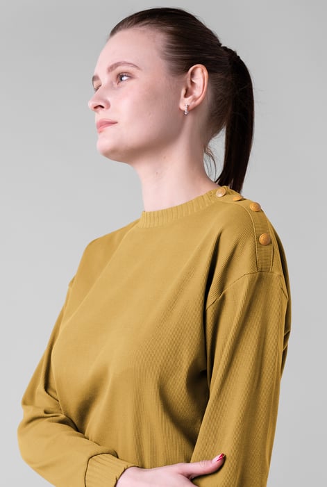 Button Shoulder Crew Neck Sweatshirt