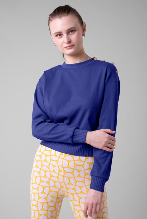 Navy Button Shoulder Crewneck Sweatshirt