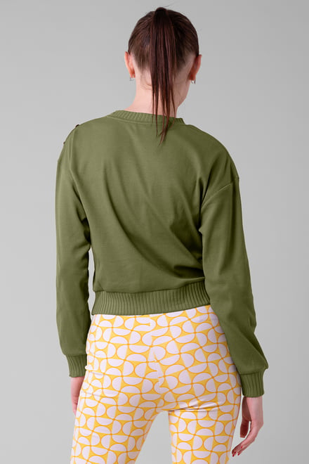 Button Shoulder Crewneck Sweatshirt