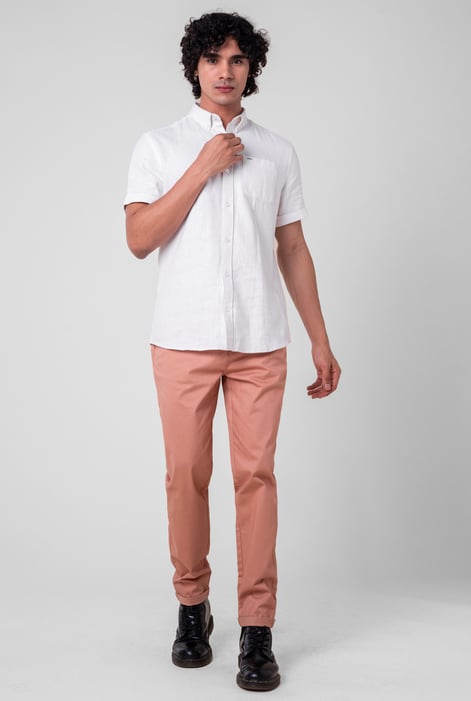 Mens Cream Folded Hem Trousers