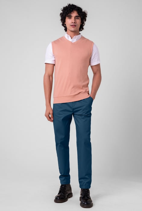 Mens Blue Folded Hem Trousers