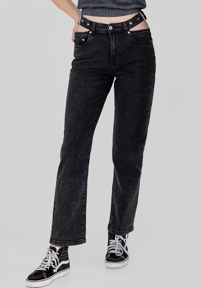 Wide-Leg Comfort Jeans With Waist Cut-Outs
