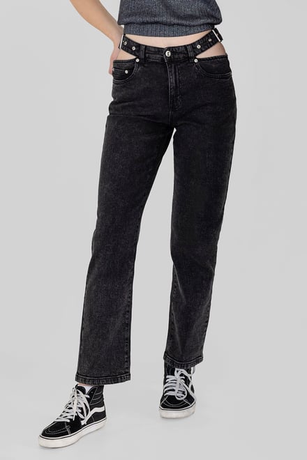 Wide-Leg Comfort Jeans With Waist Cut-Outs