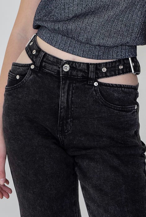 Black Wide-Leg Comfort Jeans With Waist Cut-Outs