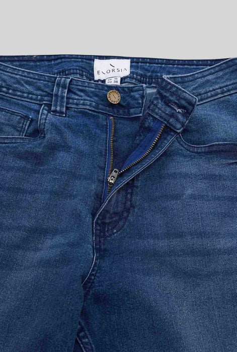Deep Blue Mid Waist Ankle Length Jeans