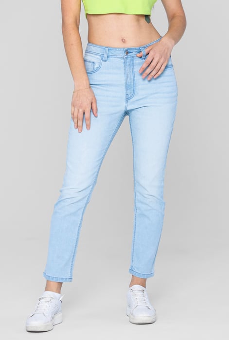 Light Blue Mid Waist Ankle Length Jeans