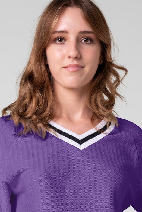 Womens Purple V-Neck Stripe Detail Pullover