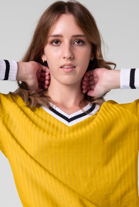 Womens Yellow V-Neck Herringbone effect sweatshirts