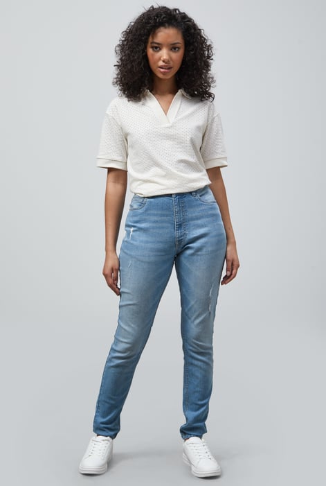 Light Blue High Waist Regular Length Distressed Jeans