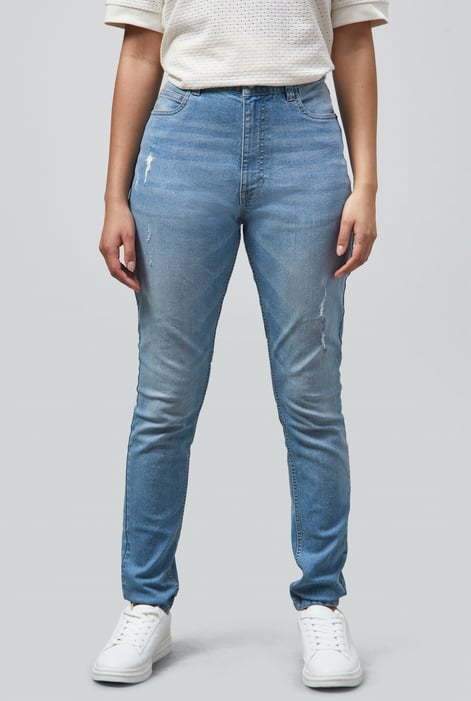 Light Blue High Waist Regular Length Distressed Jeans