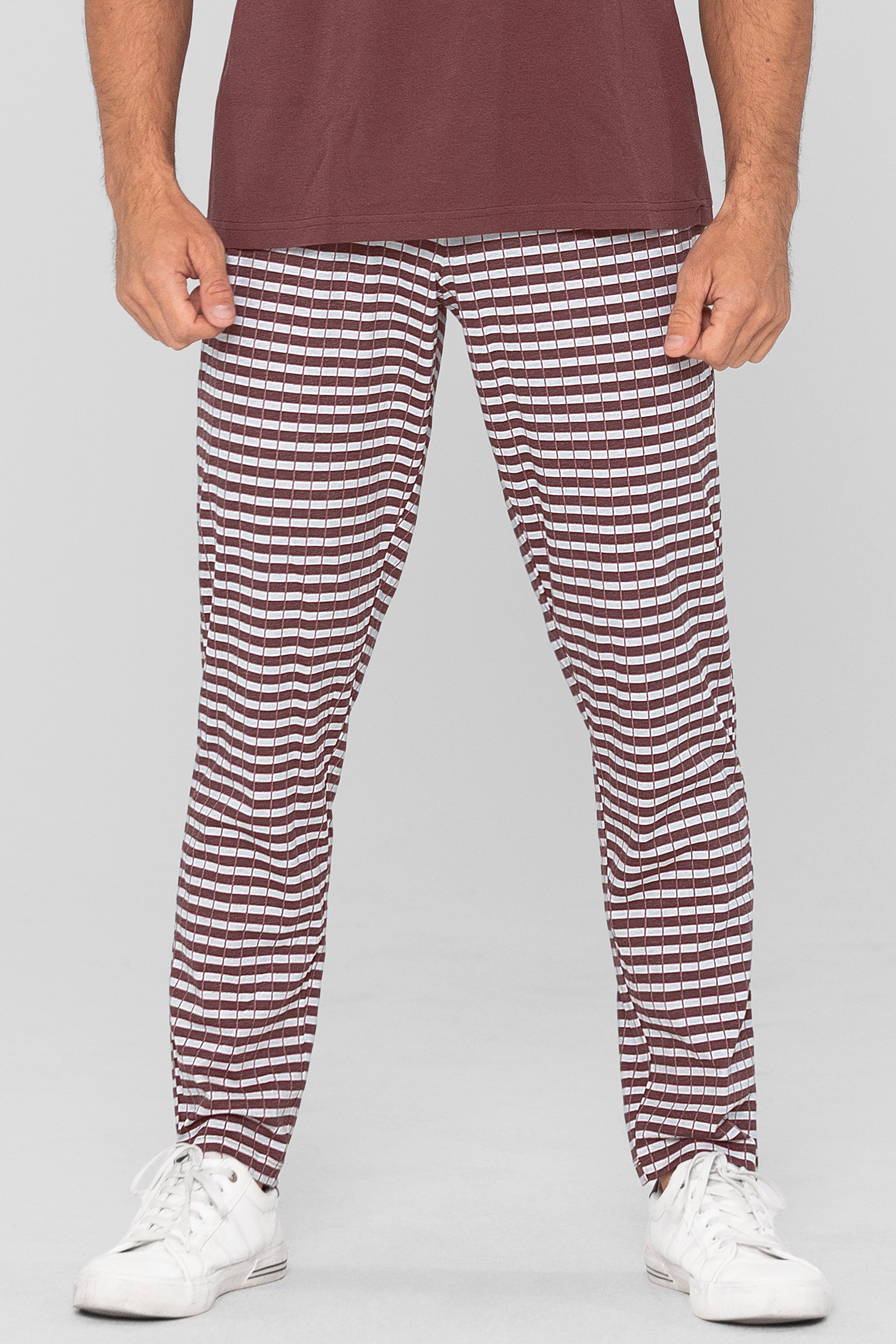 Enorsia Men's Red Cotton Check Print Pyjamas - Uk Xl