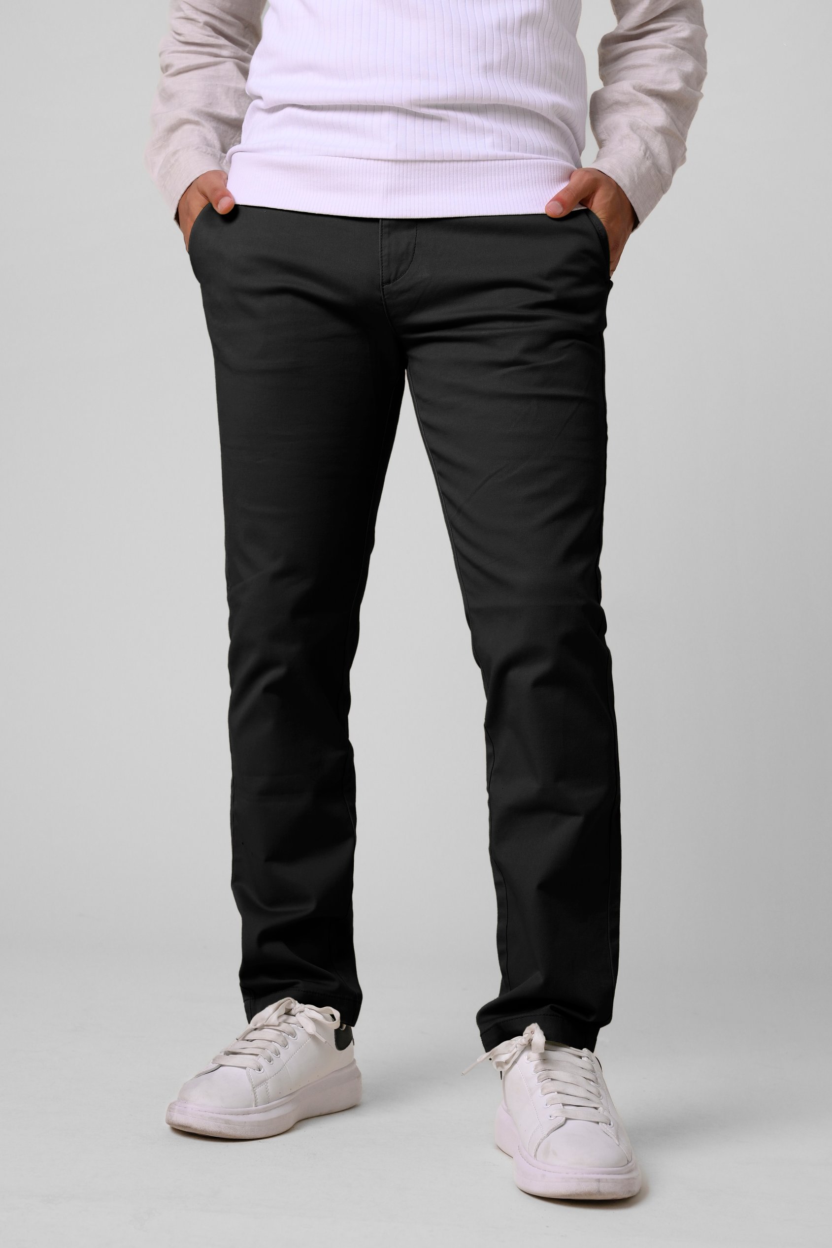 Enorsia Men's Black Slim Stretch Smart Chino Trouser - Uk 34