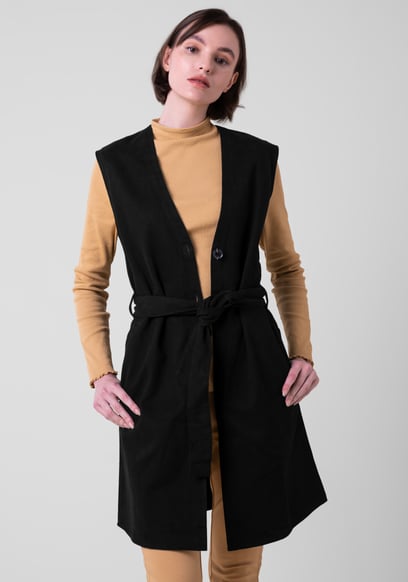 Womens Sleeveless Belted Coat