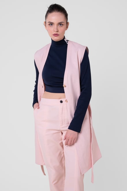 Womens Sleeveless Belted Coat