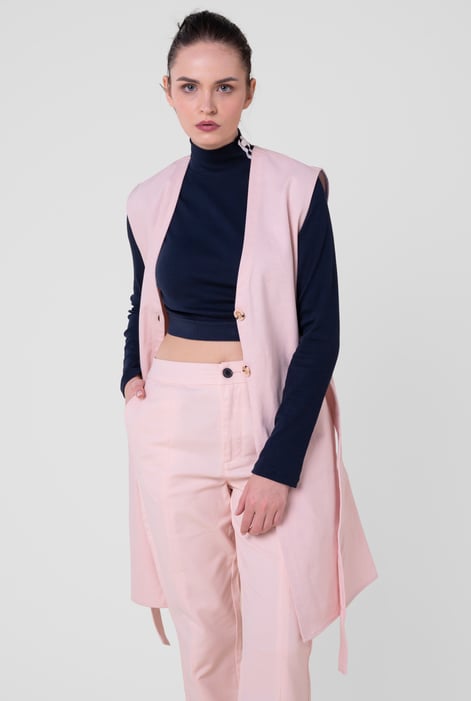 Womens Cream Sleeveless Belted Coat