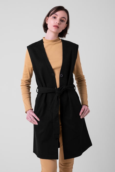 Womens Cream Sleeveless Belted Coat