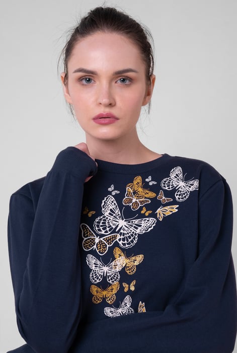 Womens Navy Butterfly Print Sweatshirt