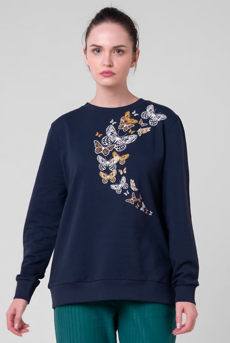 Womens Navy Butterfly Print Sweatshirt