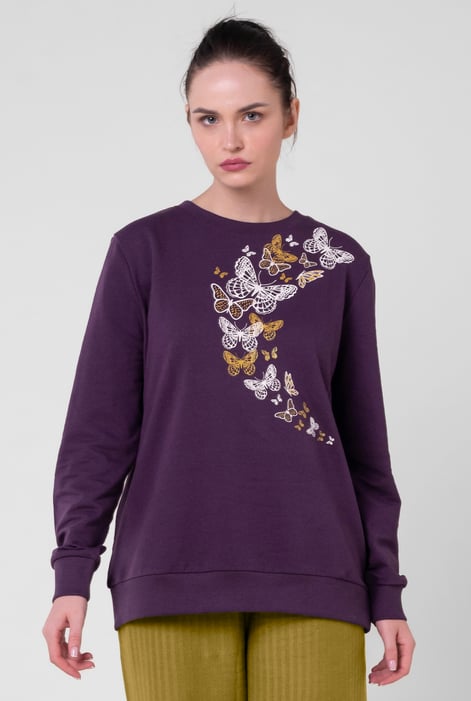 Womens Navy Butterfly Print Sweatshirt