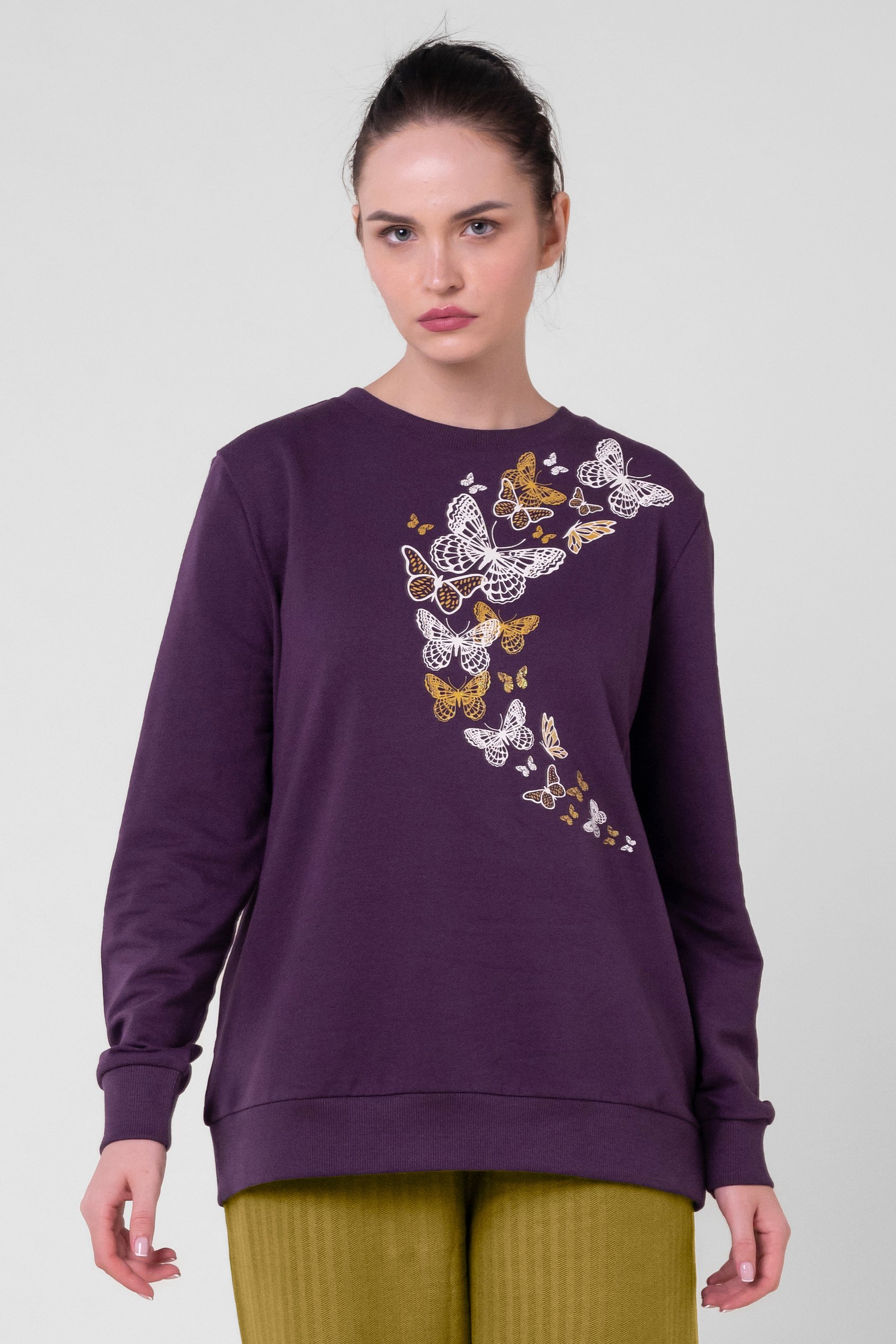 Enorsia Women's Purple Butterfly Print Sweatshirt - Uk 8