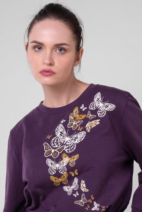 Womens Purple Butterfly Print Sweatshirt