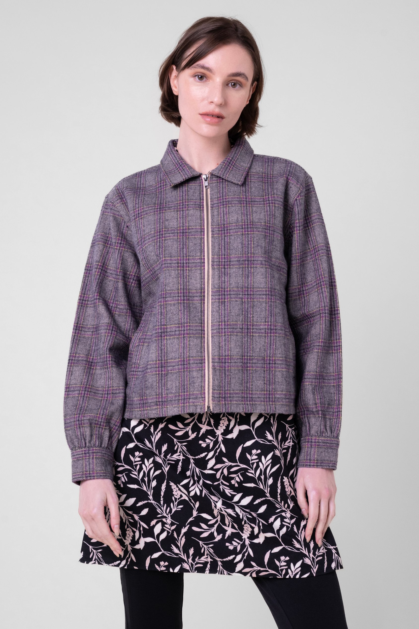 Enorsia Women's Multicoloured Yarn Dyed Check Cropped Jacket - Uk 18