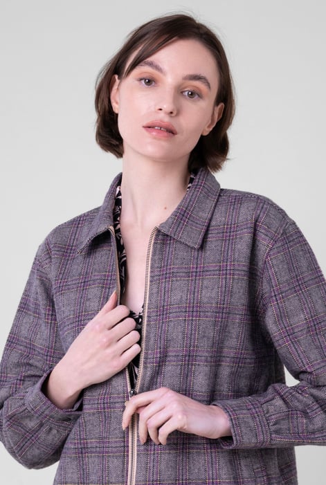 Multicoloured Yarn Dyed Check Cropped Jacket