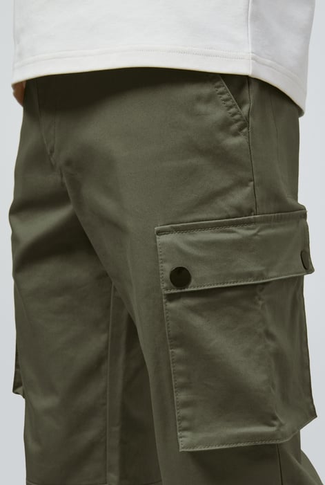 Mens Olive Utility Cargo Long Trousers