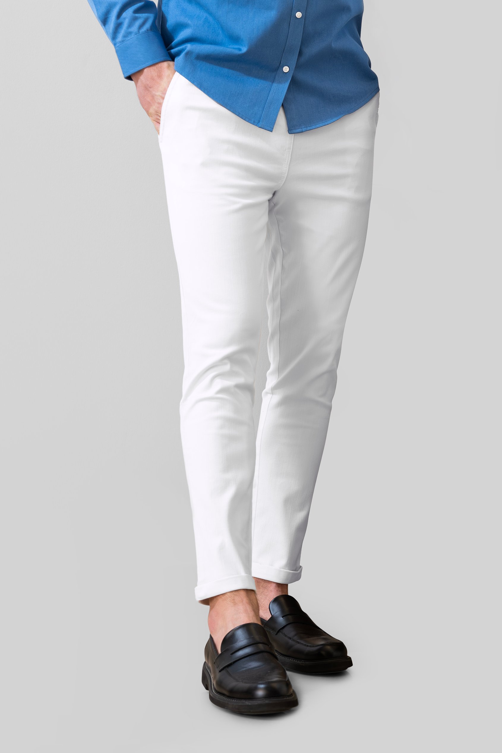 Enorsia Men's White Folded Hem Trousers With Drawstring - Uk 36