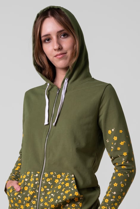 Women Green Longline Zip Front Hoodie
