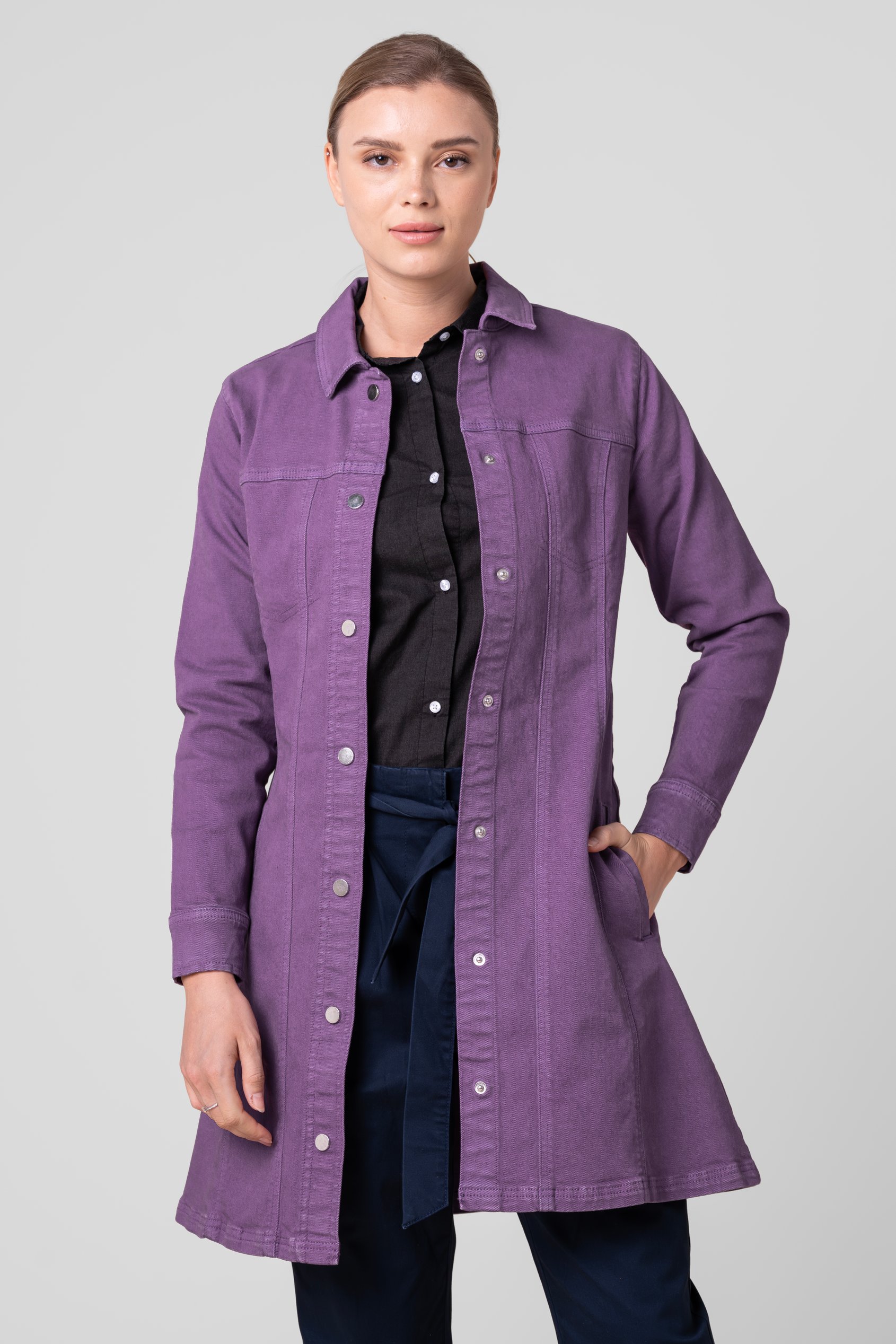 Enorsia Women's Purple Slim Longline Coloured Jacket - Uk 8
