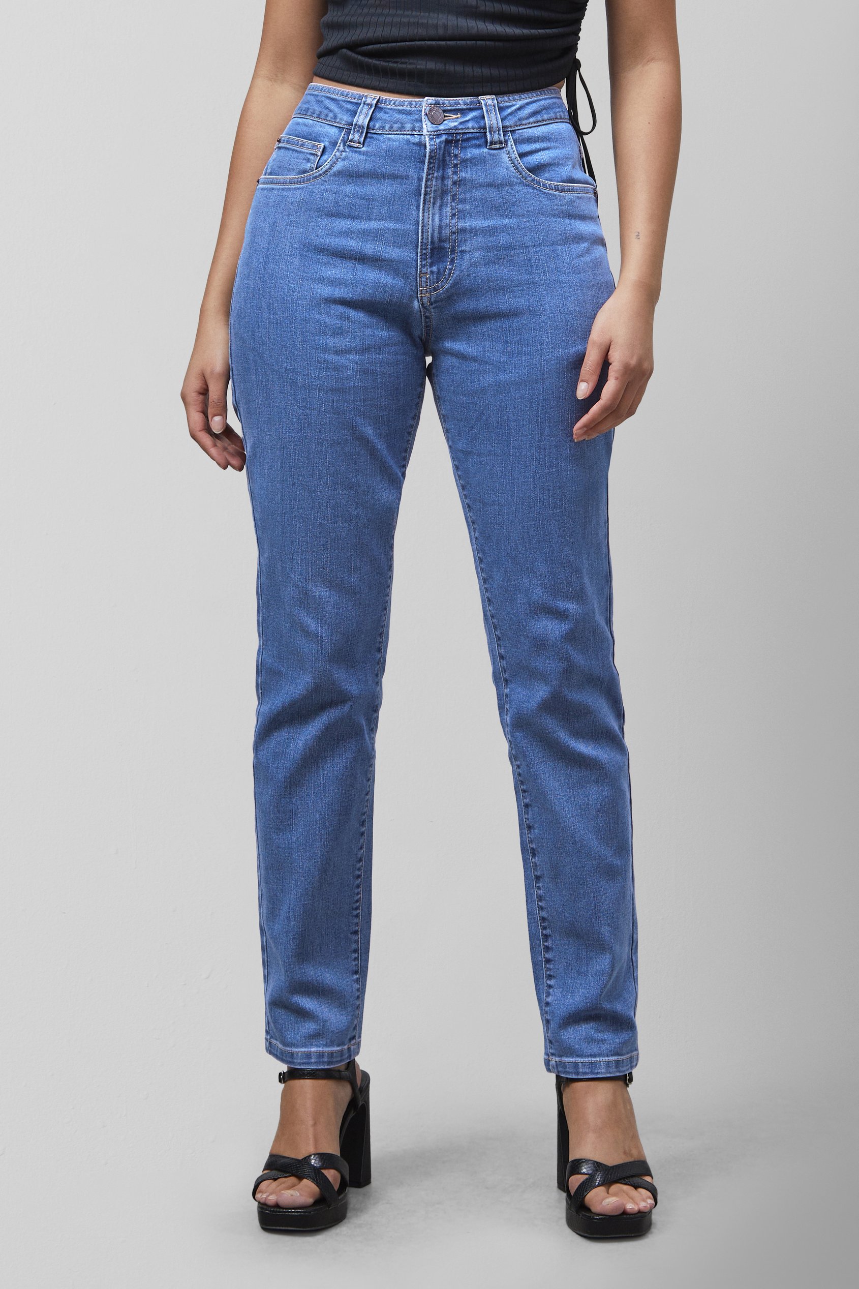 Enorsia Women's Mid Blue Authentic High Waist Boyfriend Jeans - Uk 8