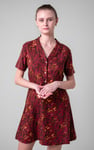 Womens Leaf Print Dress With Collar
