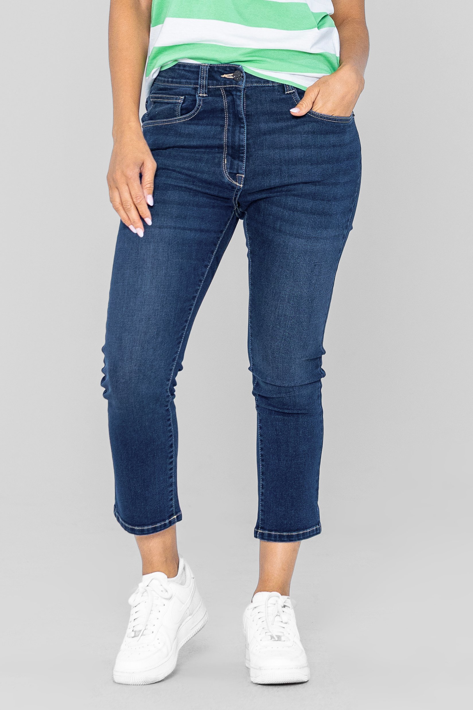 Enorsia Women's Mid Blue Deep Blue Super Stretch Skinny Capri Jeans - Uk 10