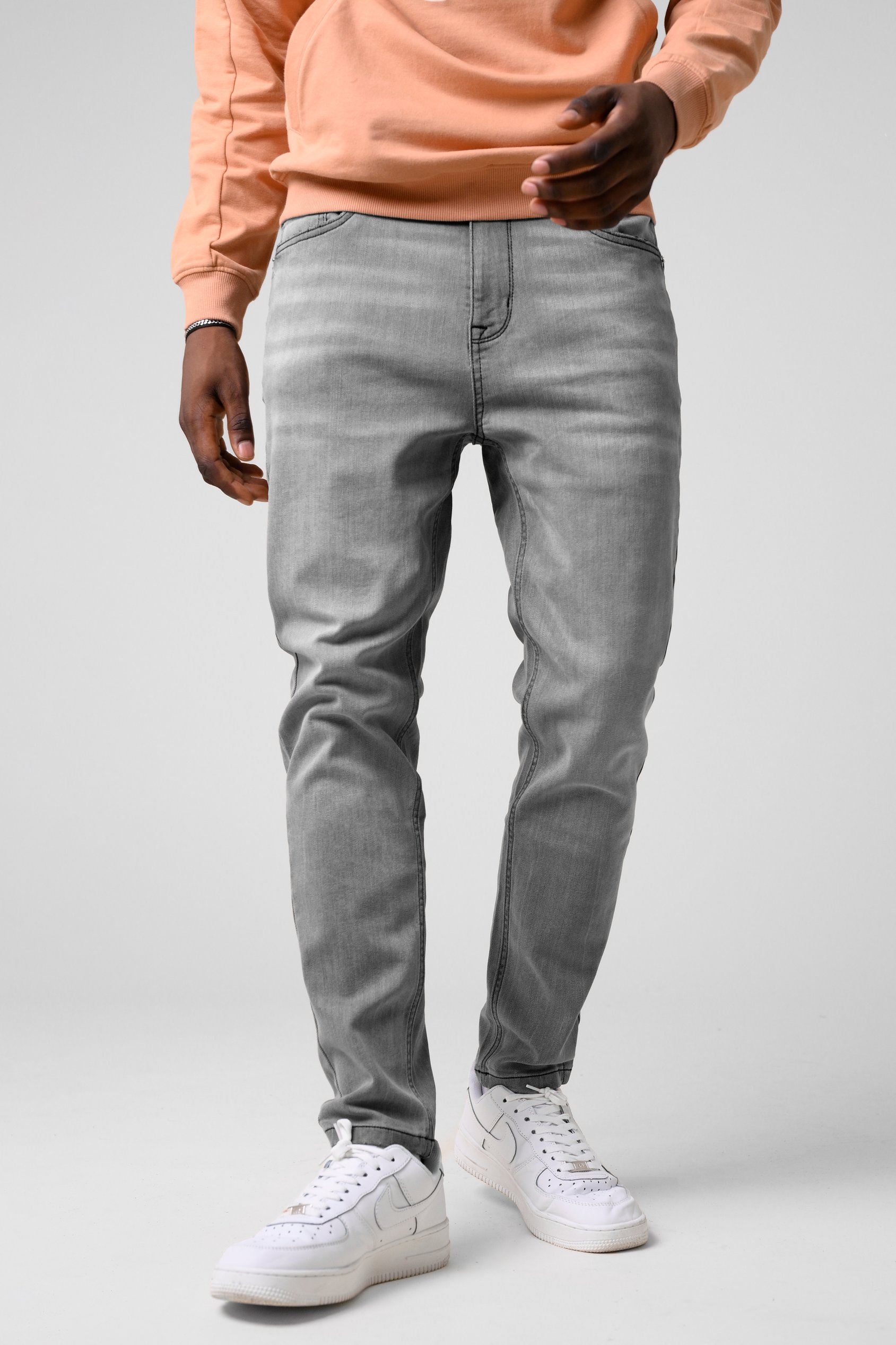 Enorsia Men's Grey Tapered Slim Fit Jeans - Uk 40