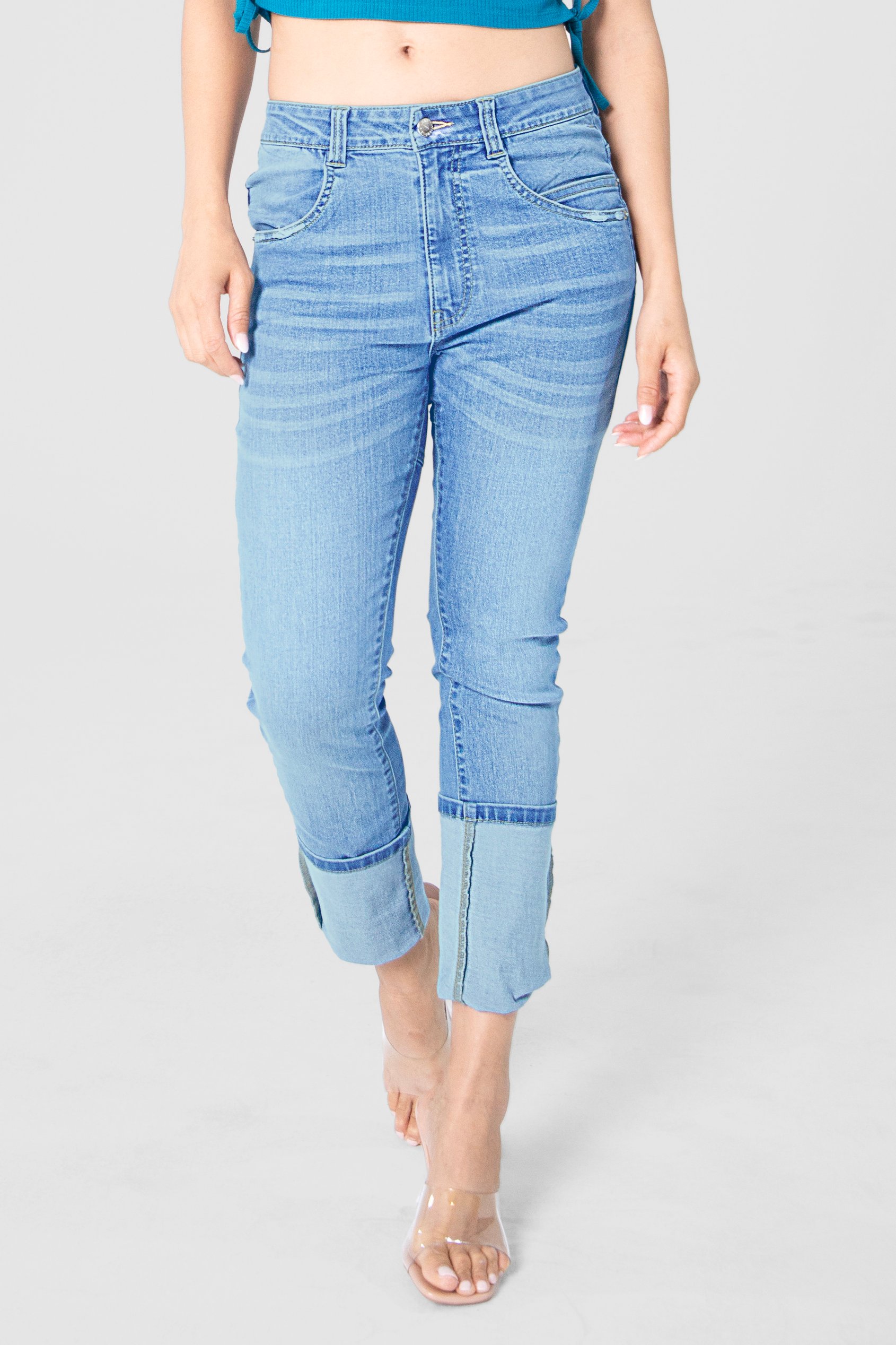 Enorsia Women's Light Blue Mid Waist Skinny Jeans - Uk 18
