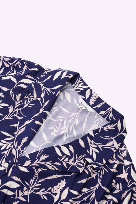 Womens Leaf Print Dress With Collar