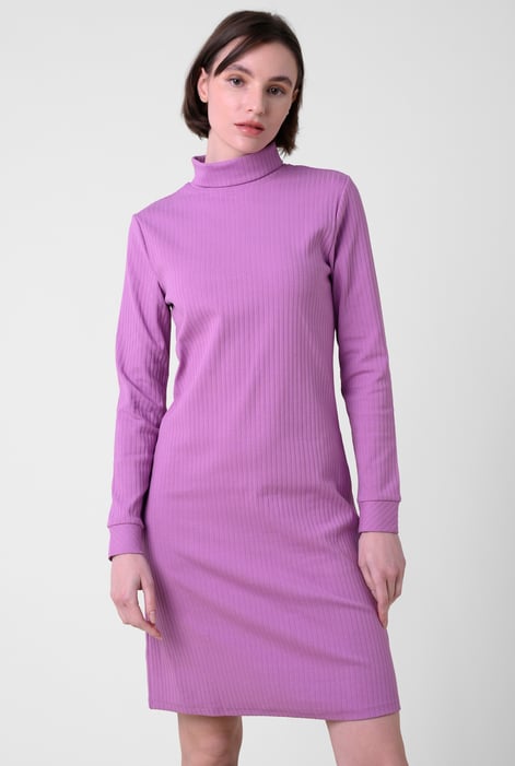 Black Ribbed Roll Neck Long Sleeve Mini Dress