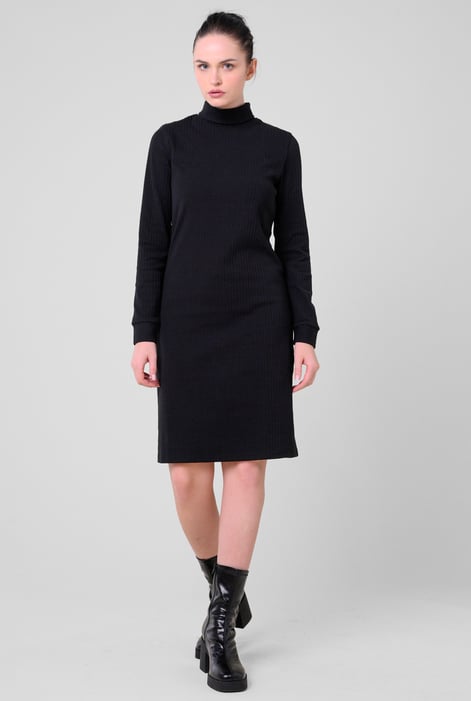 Black Ribbed Roll Neck Long Sleeve Mini Dress