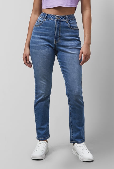 Deep Blue High Waist Girlfriend Fit Leg Jeans