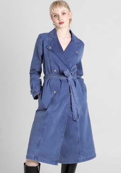 Blue Denim Belted Trench Coat